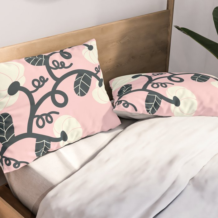 Retro Pumpkin Vines on Dusty Pink Pillow Sham Gallery Image 2