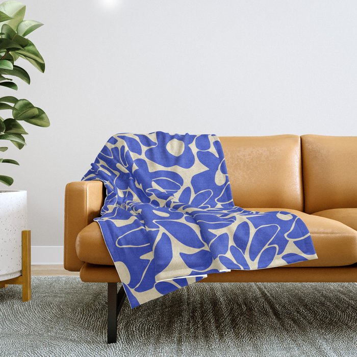 Abstract vintage blue flower art pattern Throw Blanket Gallery Image 1