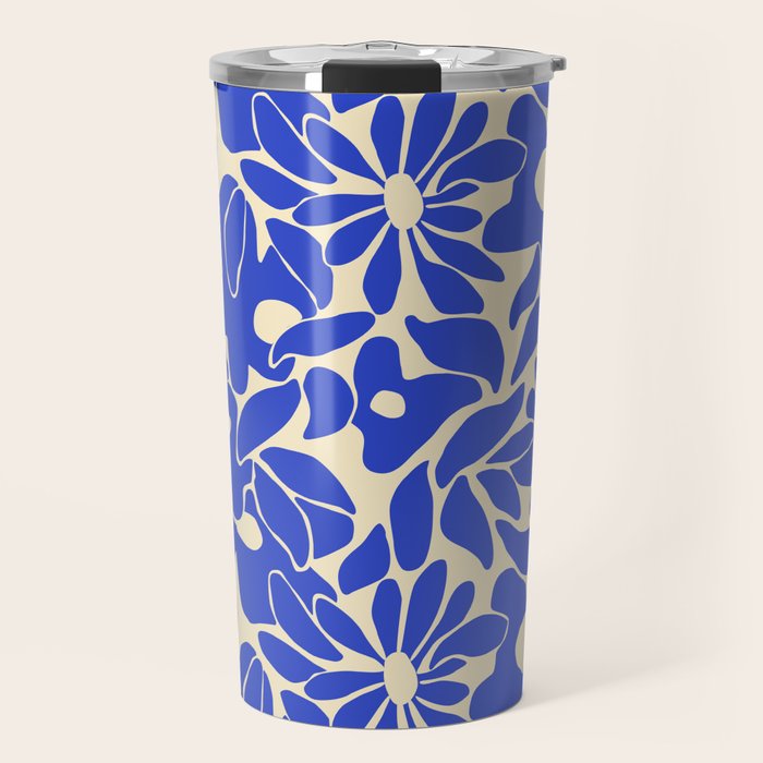 Abstract vintage blue flower art pattern Travel Mug Gallery Image 1