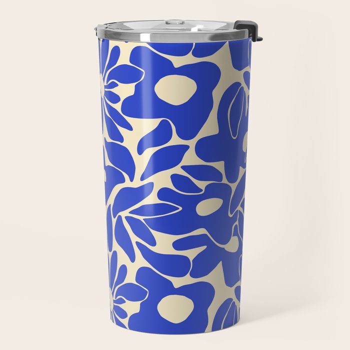 Abstract vintage blue flower art pattern Travel Mug Gallery Image 2