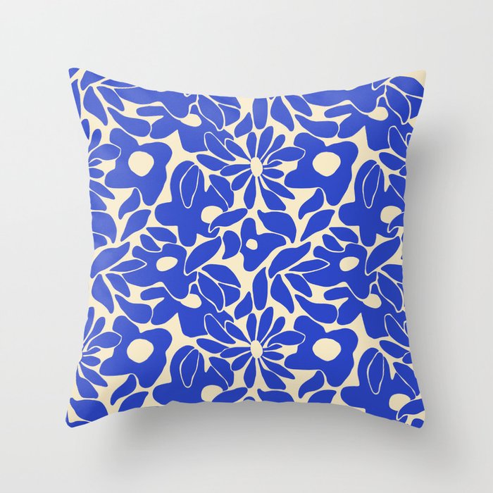 Abstract vintage blue flower art pattern Throw Pillow Gallery Image 6