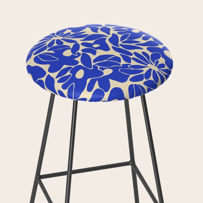 Abstract vintage blue flower art pattern Stool Gallery Image 2
