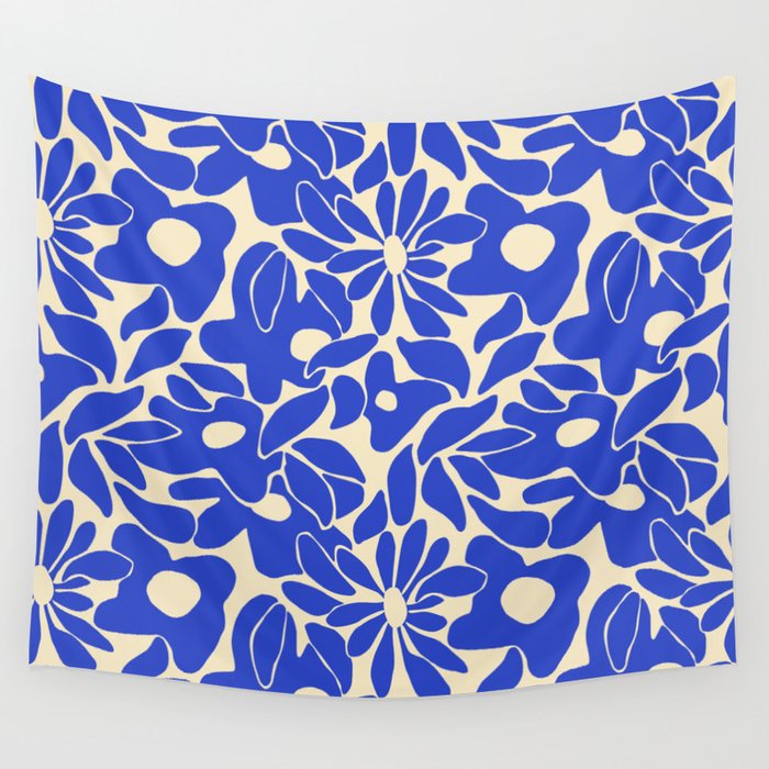 Abstract vintage blue flower art pattern Wall Tapestry Gallery Image 4