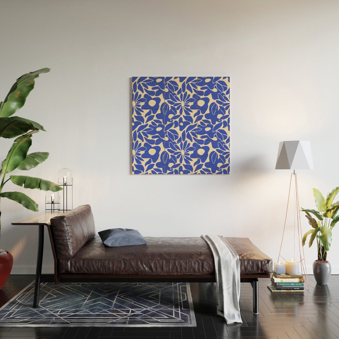 Abstract vintage blue flower art pattern Wood Wall Art Gallery Image 2