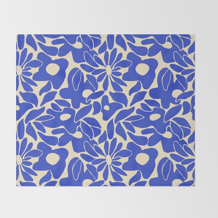 Abstract vintage blue flower art pattern Throw Blanket Gallery Image 2