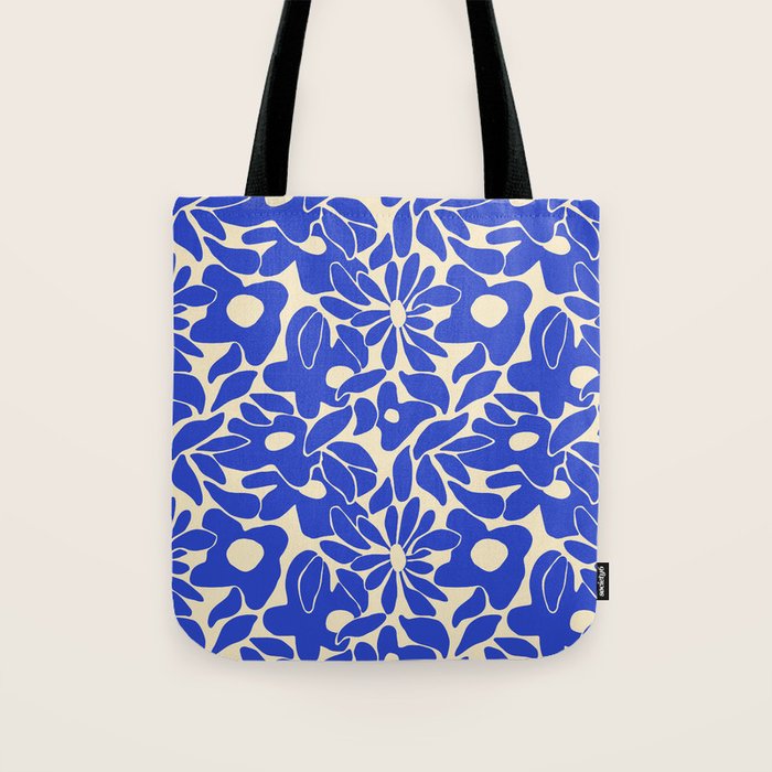 Abstract vintage blue flower art pattern Tote Bag Gallery Image 1
