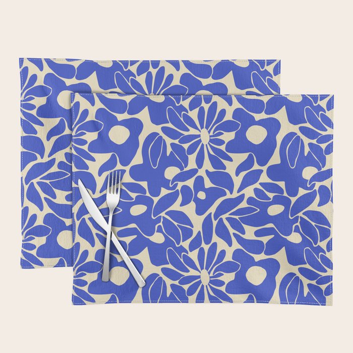 Abstract vintage blue flower art pattern Placemat Gallery Image 1