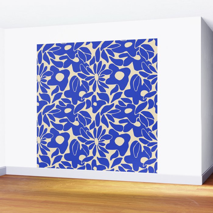 Abstract vintage blue flower art pattern Wall Mural Gallery Image 2
