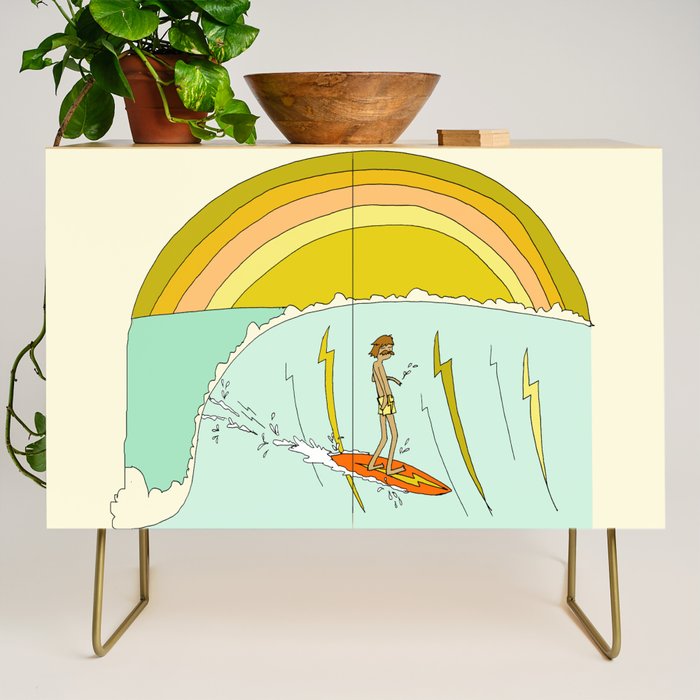 gerry lopez pipeline 70s daydreams // retro surf art by surfy birdy Credenza Gallery Image 1
