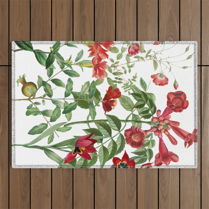 Rousing Red Botanical Outdoor Rug Gallery Image 1