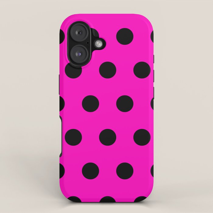 Hot Pink and Black Polka Dots iPhone Case Gallery Image 1