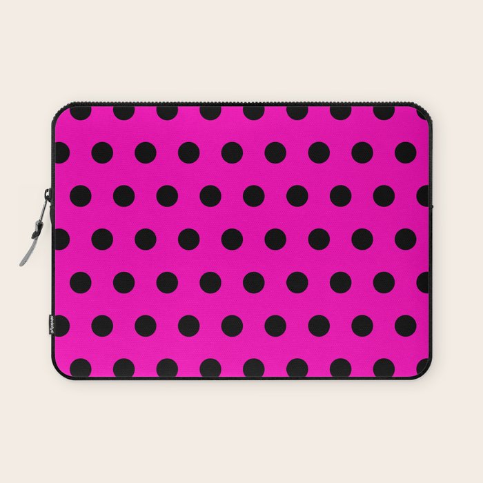 Hot Pink and Black Polka Dots Laptop Sleeve Gallery Image 1