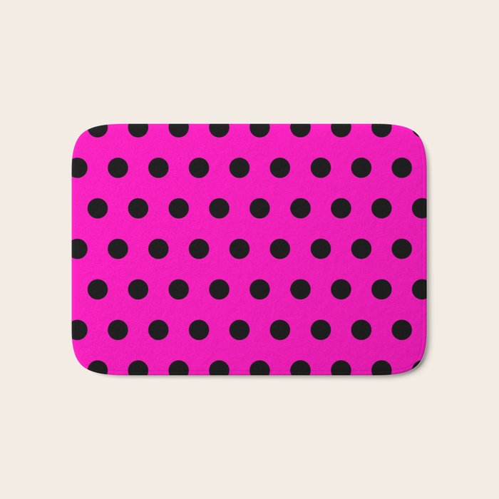 Hot Pink and Black Polka Dots Bath Mat Gallery Image 1