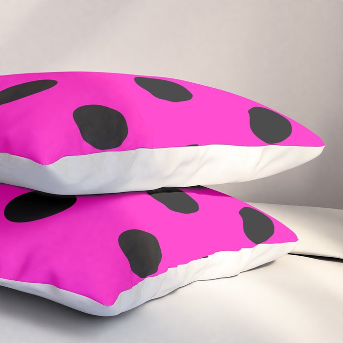 Hot Pink and Black Polka Dots Pillow Sham Gallery Image 3