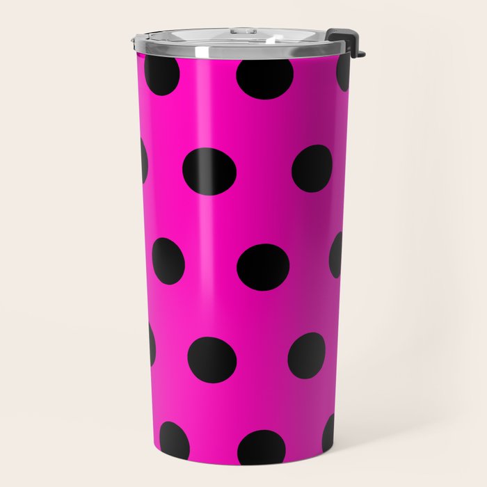 Hot Pink and Black Polka Dots Travel Mug Gallery Image 2