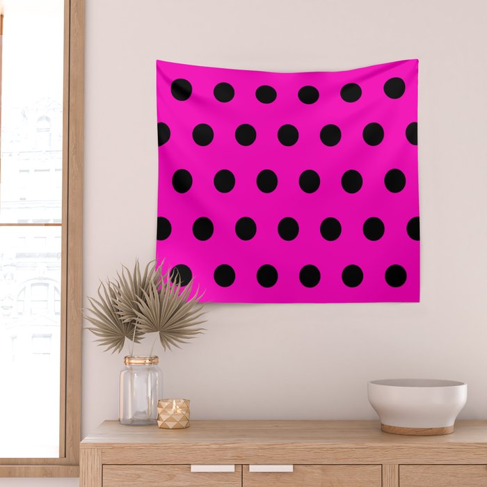 Hot Pink and Black Polka Dots Wall Tapestry Gallery Image 2