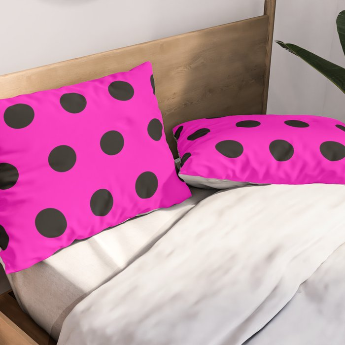 Hot Pink and Black Polka Dots Pillow Sham Gallery Image 2