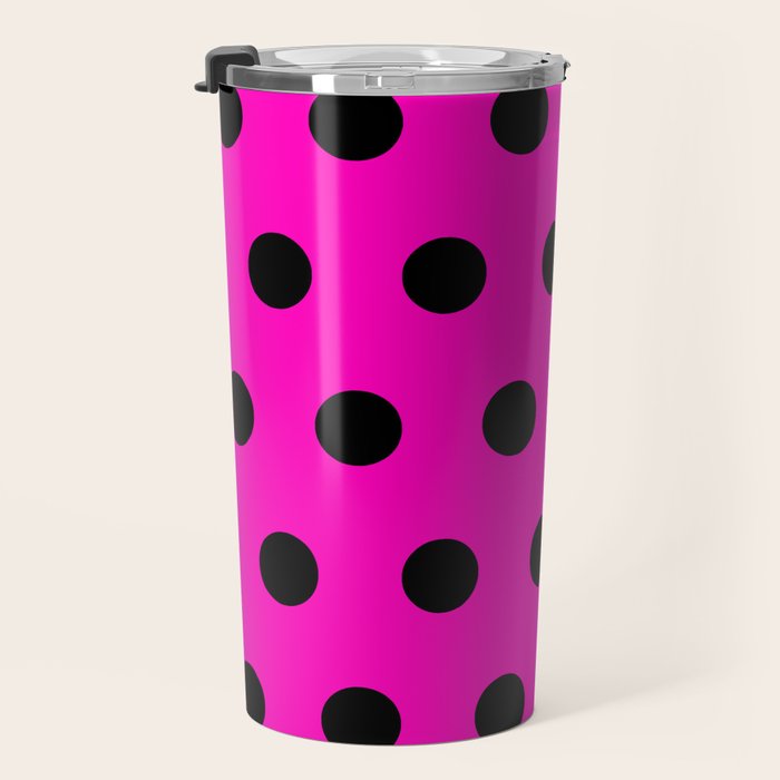 Hot Pink and Black Polka Dots Travel Mug Gallery Image 3