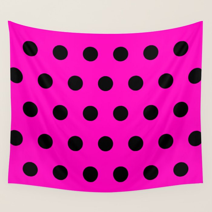 Hot Pink and Black Polka Dots Wall Tapestry Gallery Image 1