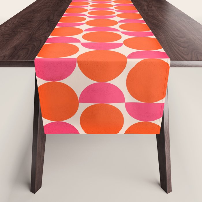 Vintage Mid-century Modern Abstract Geometric Balancing Shapes in Bright Bold Vibrant Fuchsia Pink and Hot Tangerine Orange Table Runner Gallery Image 1