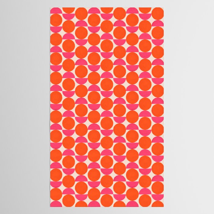 Vintage Mid-century Modern Abstract Geometric Balancing Shapes in Bright Bold Vibrant Fuchsia Pink and Hot Tangerine Orange Tablecloth Gallery Image 2