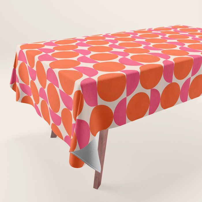 Vintage Mid-century Modern Abstract Geometric Balancing Shapes in Bright Bold Vibrant Fuchsia Pink and Hot Tangerine Orange Tablecloth Gallery Image 1