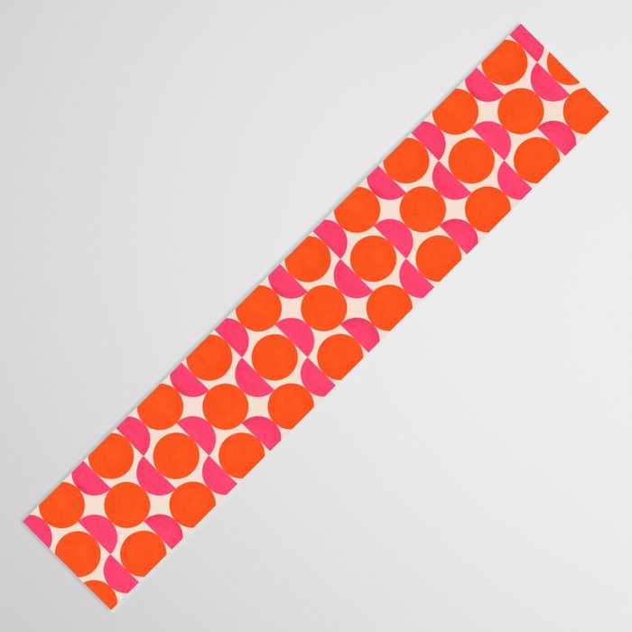 Vintage Mid-century Modern Abstract Geometric Balancing Shapes in Bright Bold Vibrant Fuchsia Pink and Hot Tangerine Orange Table Runner Gallery Image 3