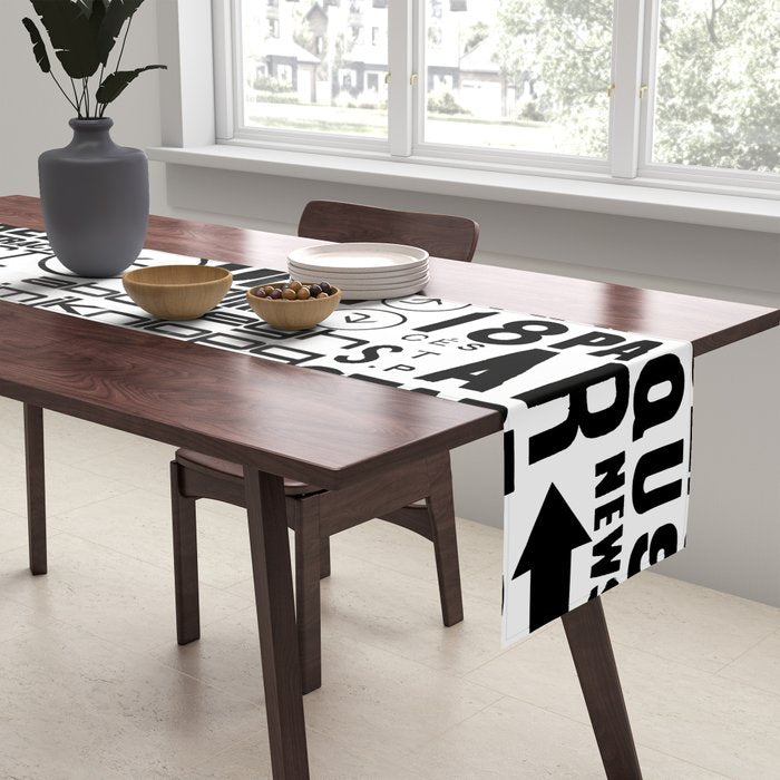 Urban Typography Black And White  Table Runner Gallery Image 2