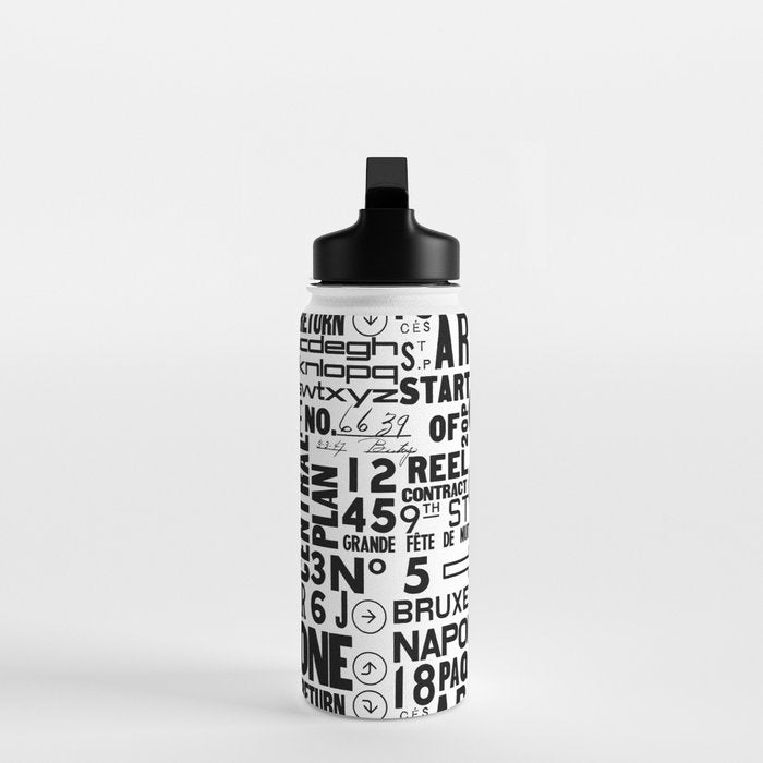 Urban Typography Black And White  Water Bottle Gallery Image 3