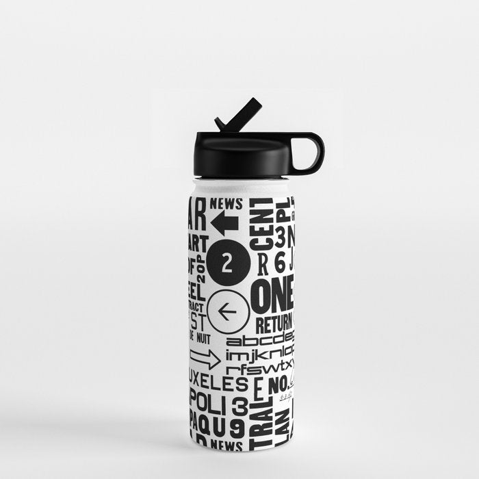 Urban Typography Black And White  Water Bottle Gallery Image 1