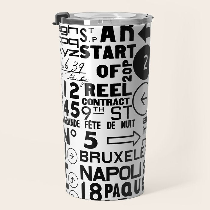 Urban Typography Black And White  Travel Mug Gallery Image 3