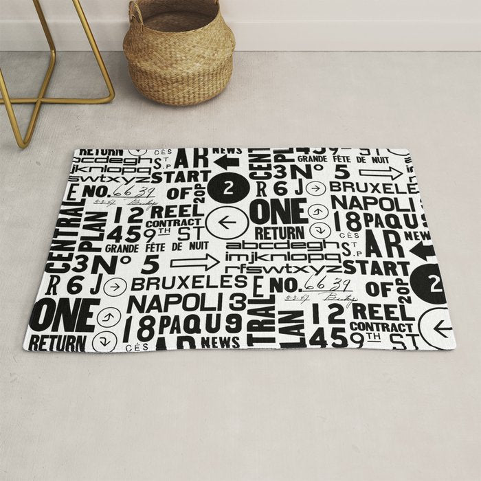 Urban Typography Black And White  Rug Gallery Image 1