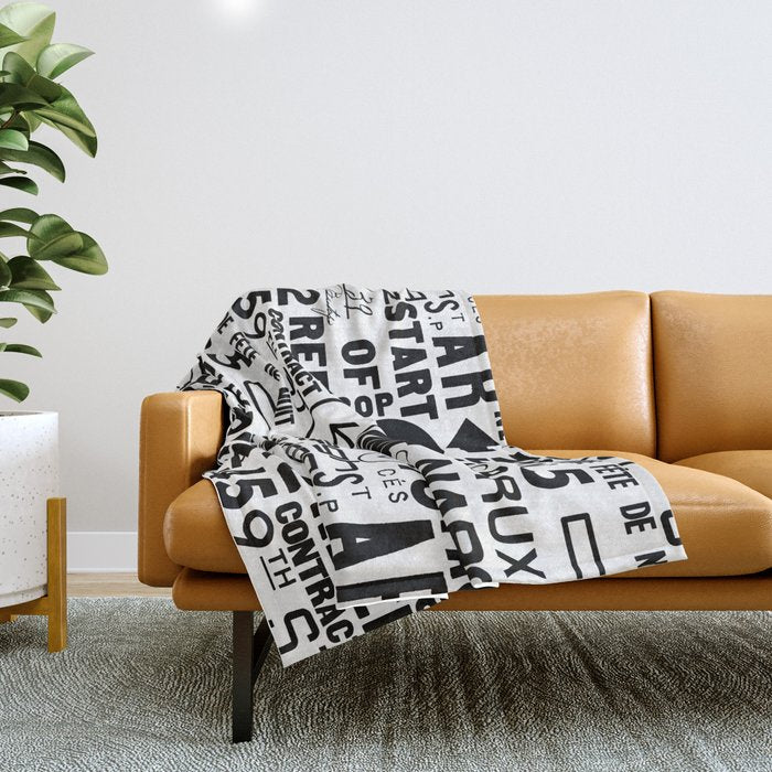 Urban Typography Black And White  Throw Blanket Gallery Image 1