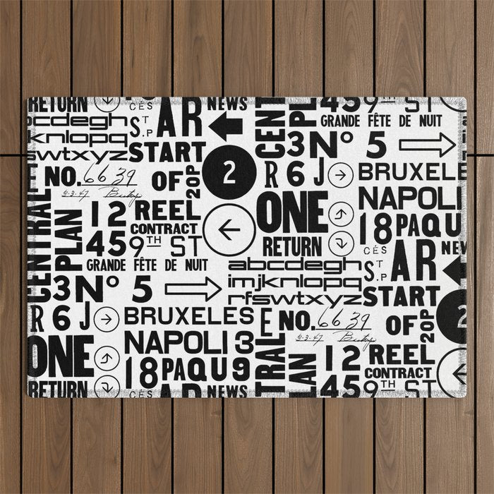 Urban Typography Black And White  Outdoor Rug Gallery Image 1