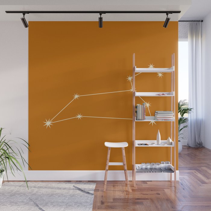 Leo Zodiac Star Constellation Line Art Orange Wall Mural Gallery Image 1