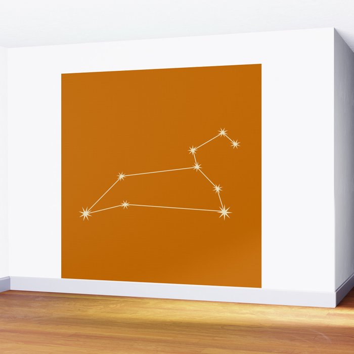 Leo Zodiac Star Constellation Line Art Orange Wall Mural Gallery Image 2
