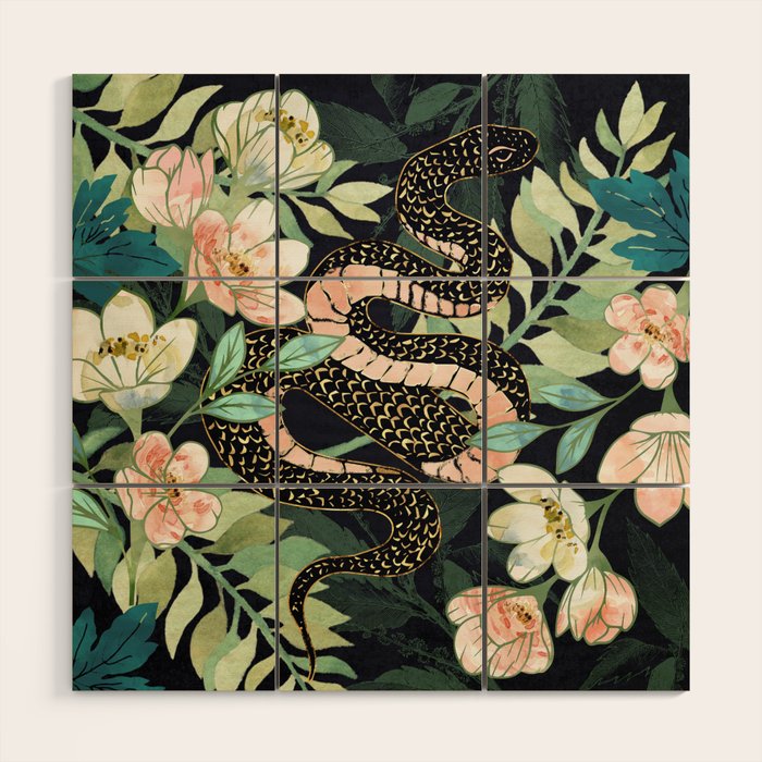 Metallic Floral Snake Wood Wall Art Gallery Image 1