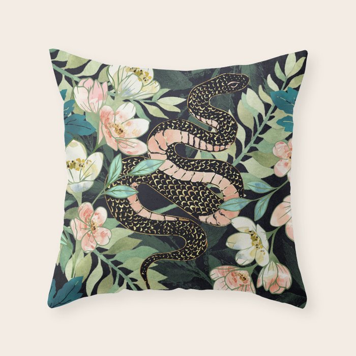 Metallic Floral Snake Throw Pillow Gallery Image 1