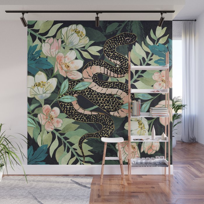 Metallic Floral Snake Wall Mural Gallery Image 1