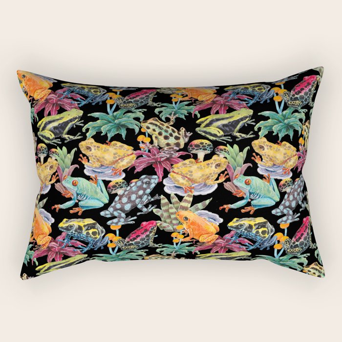 Tropical frogs and plant - black Rectangular Pillow Gallery Image 1