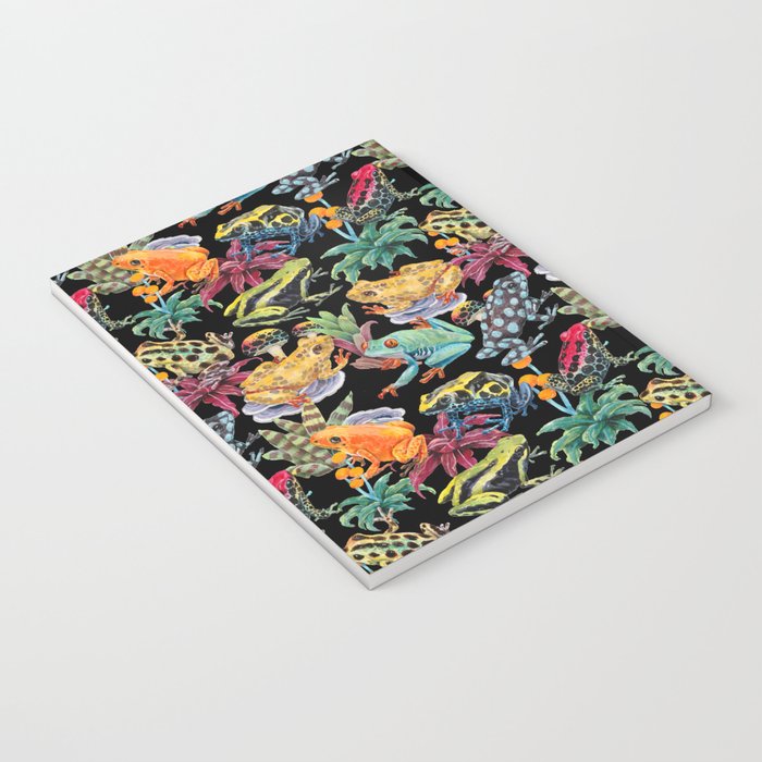 Tropical frogs and plant - black Notebook Gallery Image 3
