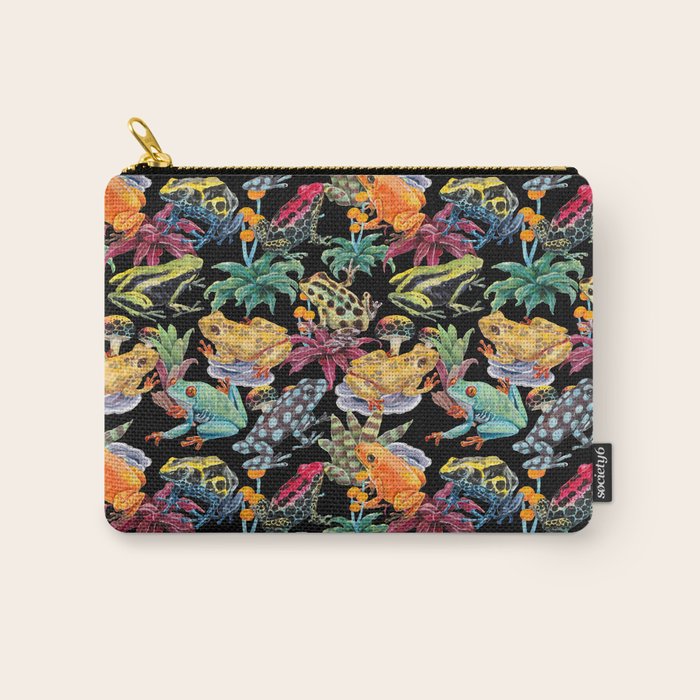 Tropical frogs and plant - black Carry All Pouch Gallery Image 1