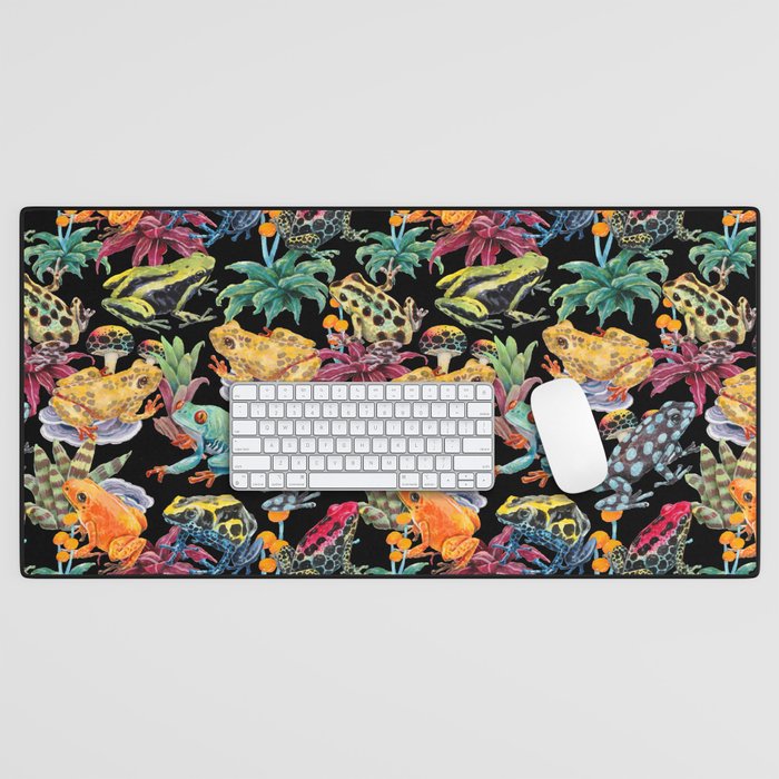 Tropical frogs and plant - black Desk Mat Gallery Image 1