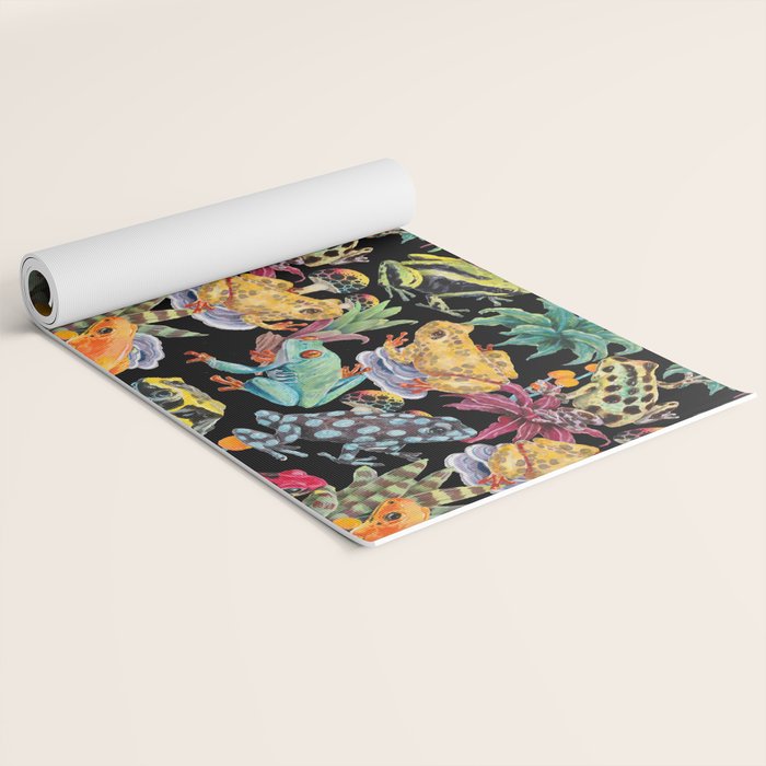 Tropical frogs and plant - black Yoga Mat Gallery Image 2