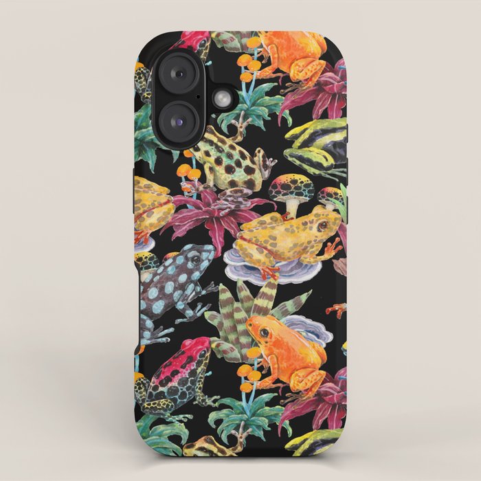 Tropical frogs and plant - black iPhone Case Gallery Image 1