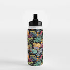Tropical frogs and plant - black Water Bottle Gallery Image 2
