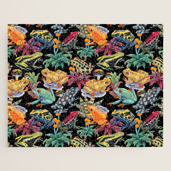 Tropical frogs and plant - black Jigsaw Puzzle Gallery Image 1