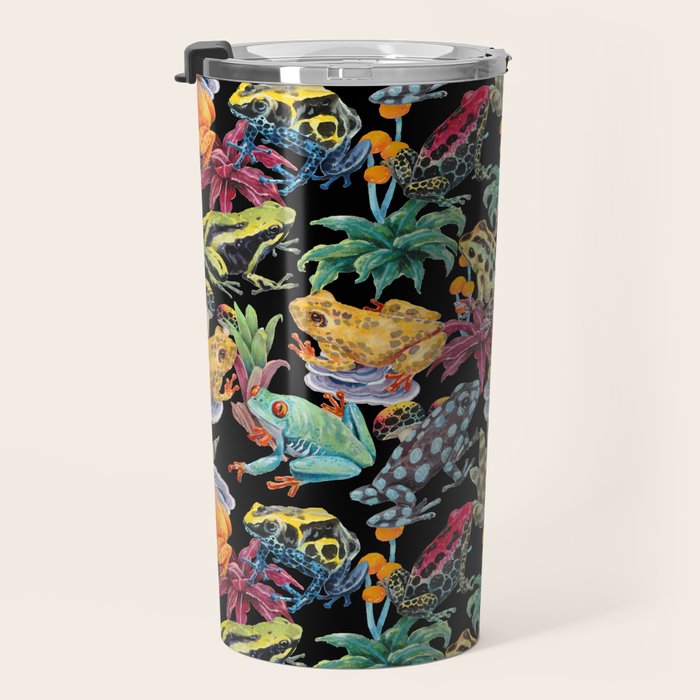 Tropical frogs and plant - black Travel Mug Gallery Image 3
