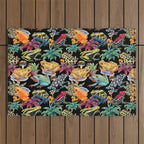 Tropical frogs and plant - black Outdoor Rug Gallery Image 1