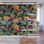 Tropical frogs and plant - black Wall Mural Gallery Image 1